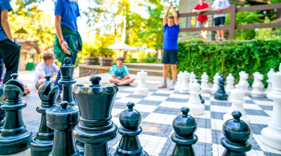Giant outdoor chess board at summer camp