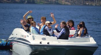 group at Huntington Lake boating